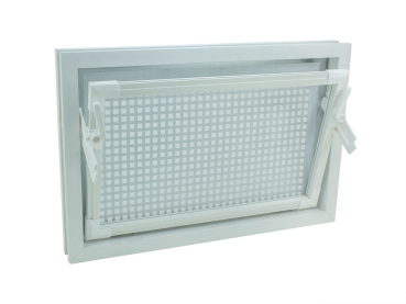 Kellerfenster weiss 60 x 50 cm Isolierverglasung 3.3 mit Schutzgitter, Pollenschutz, 4 Fensterbauschrauben